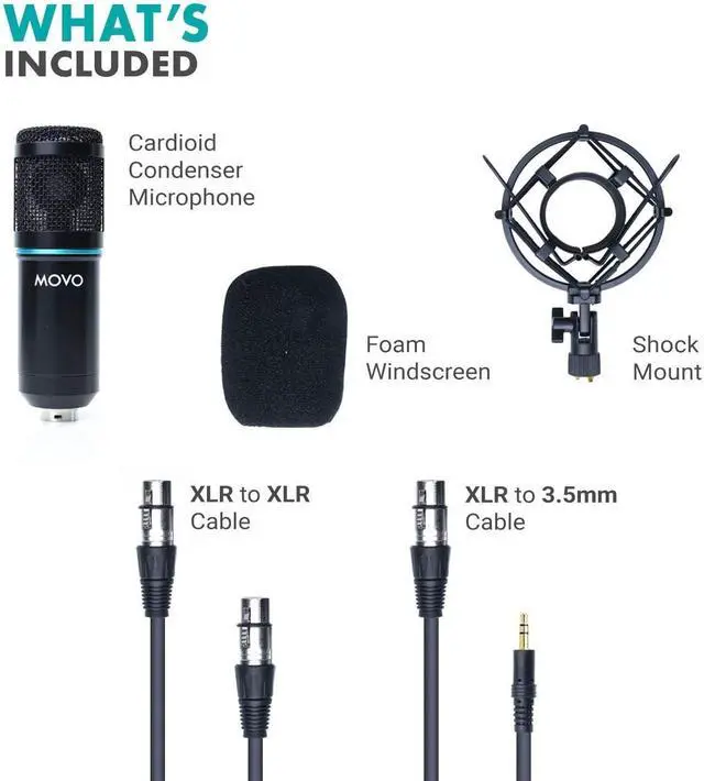 Alt view image 4 of 7 - Movo PC-M6 Universal Cardioid Condenser Microphone with XLR and 3.5mm, Shock Mount, and Windscreen - Perfect for Podcasting, Live-Streaming, Gaming, Remote Work