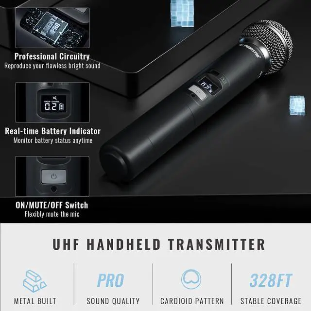 Alt view image 3 of 6 - Phenyx Pro Wireless Microphone System, Quad Channel Wireless Mic, w/ 4x40 UHF Frequencies, Auto Scan, 328ft Long Range, 4 Handheld Dynamic Microphone for Singing, Church, Karaoke (PTU-7000-4H)