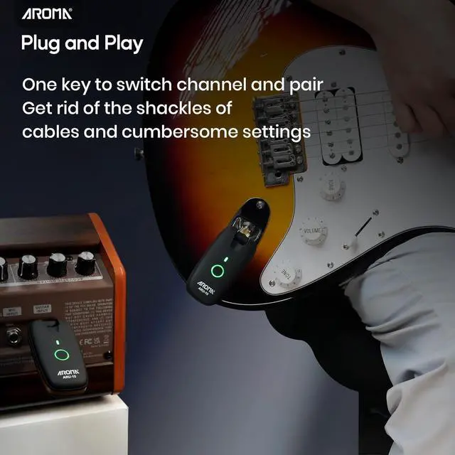 Alt view image 4 of 7 - AROMA Wireless Guitar Transmitter Receiver with 7 Channels Rechargeable Audio Wireless Guitar System for Guitar Bass Electric Instruments