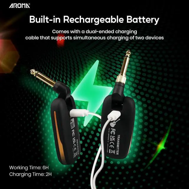 Alt view image 6 of 7 - AROMA Wireless Guitar Transmitter Receiver with 7 Channels Rechargeable Audio Wireless Guitar System for Guitar Bass Electric Instruments