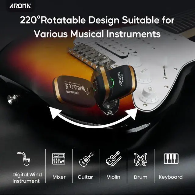 Alt view image 7 of 7 - AROMA Wireless Guitar Transmitter Receiver with 7 Channels Rechargeable Audio Wireless Guitar System for Guitar Bass Electric Instruments
