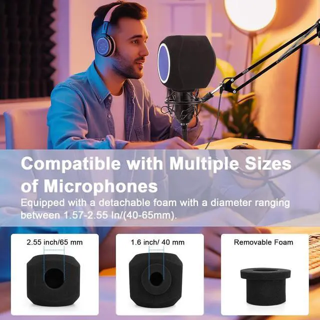 Alt view image 5 of 7 - Microphone Isolation Ball, Microphone Isolation Shield Pop Filter for Microphone for Noise and Reflection Reduction, Sound-Absorbing Foam Cover for Recording Studios, Singing, Live Stream