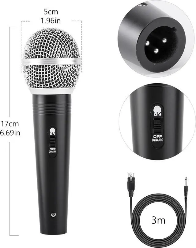 Alt view image 2 of 7 - Adamantite Dynamic Karaoke Microphone for Singing, Metal Handheld Wired Microphone, 13ft Cable and Magnetic Switch, Perfect for Speakers, Karaoke Machines, Amplifiers, Mixers (Black)