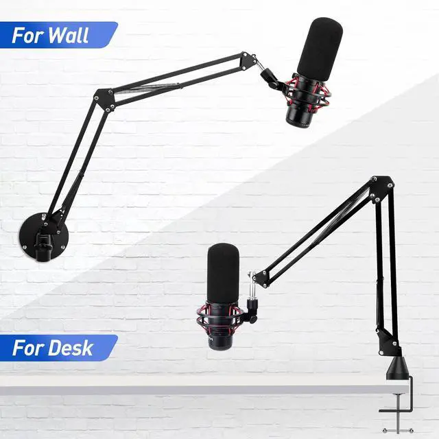Alt view image 2 of 7 - SUNMON HyperX QuadCast Boom Arm with Pop Filter - Wall Mount Boom Arm and C Desk Clamp, Scissor Mic Stand Compatible with Hyper x QuadCast S Gaming Microphone