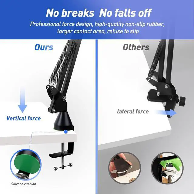 Alt view image 4 of 7 - SUNMON HyperX QuadCast Boom Arm with Pop Filter - Wall Mount Boom Arm and C Desk Clamp, Scissor Mic Stand Compatible with Hyper x QuadCast S Gaming Microphone