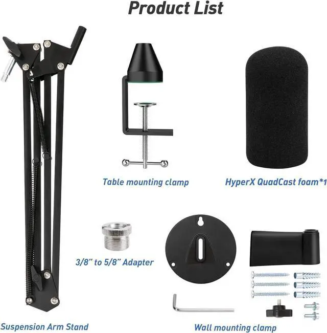 Alt view image 5 of 7 - SUNMON HyperX QuadCast Boom Arm with Pop Filter - Wall Mount Boom Arm and C Desk Clamp, Scissor Mic Stand Compatible with Hyper x QuadCast S Gaming Microphone