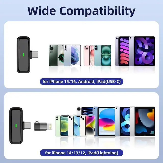 Alt view image 4 of 7 - Wireless Microphone for iPhone Android Lav Mic USB C Lavalier Microphone Type C Lapel Mic for iPhone 15/16 iPad Video Recording Vlog TikTok - 24H Charging Case Noise Reduction