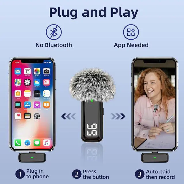 Alt view image 5 of 7 - Wireless Microphone for iPhone Android Lav Mic USB C Lavalier Microphone Type C Lapel Mic for iPhone 15/16 iPad Video Recording Vlog TikTok - 24H Charging Case Noise Reduction