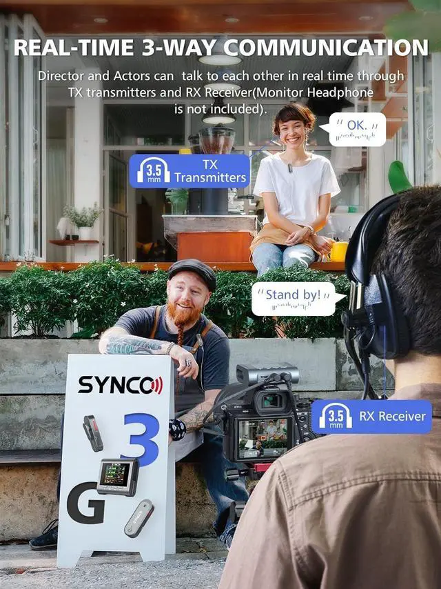 Alt view image 3 of 6 - SYNCO Wireless Lavalier Microphone, G3 Lapel Mic Grey Triple Channel Transmission up to 250m for DSLR Camera Smartphone Laptop for YouTube Streaming Vlogging, Wireless-Lavalier-Recording-Video-Mic