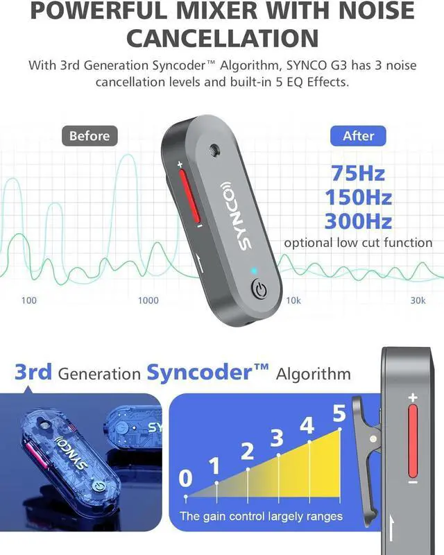 Alt view image 4 of 6 - SYNCO Wireless Lavalier Microphone, G3 Lapel Mic Grey Triple Channel Transmission up to 250m for DSLR Camera Smartphone Laptop for YouTube Streaming Vlogging, Wireless-Lavalier-Recording-Video-Mic