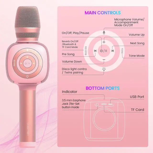 Alt view image 2 of 7 - Star10 Wireless Bluetooth 5.2 Karaoke Microphone for Singing, 4-in-1 Karaoke Machine Portable Handheld Mic Speaker with Disco Light for Car Travel Home Party, Gifts for Adults and Kids