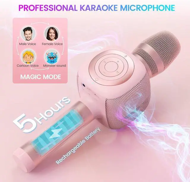 Alt view image 3 of 7 - Star10 Wireless Bluetooth 5.2 Karaoke Microphone for Singing, 4-in-1 Karaoke Machine Portable Handheld Mic Speaker with Disco Light for Car Travel Home Party, Gifts for Adults and Kids