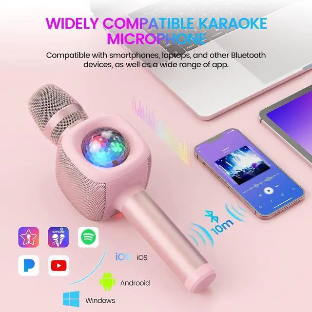 Alt view image 4 of 7 - Star10 Wireless Bluetooth 5.2 Karaoke Microphone for Singing, 4-in-1 Karaoke Machine Portable Handheld Mic Speaker with Disco Light for Car Travel Home Party, Gifts for Adults and Kids