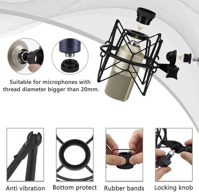 Alt view image 3 of 6 - Geekria for Creators Microphone Shock Mount Compatible with MXL 770, 990, R77, TEMPO, V67G, 2006, R144 Mic Anti-Vibration Suspension Adapter Clamp Mic Holder Clip (Black/Metal)