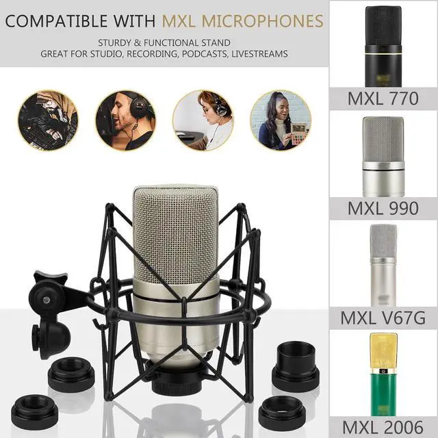 Alt view image 4 of 6 - Geekria for Creators Microphone Shock Mount Compatible with MXL 770, 990, R77, TEMPO, V67G, 2006, R144 Mic Anti-Vibration Suspension Adapter Clamp Mic Holder Clip (Black/Metal)