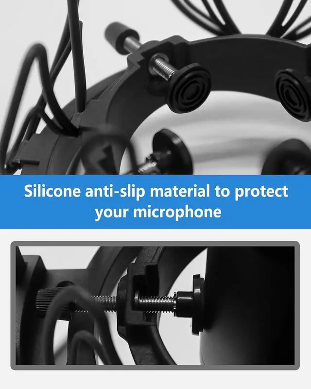 Alt view image 4 of 6 - Microphone Shock Mount with Pop Filter Universal Shock Stand for Microphones Size at 21-62mm Anti-Vibration Mic Holder Clip Compatible with AT2020 MXL 990 770 Rode NT1-A Neumann 103(Black)