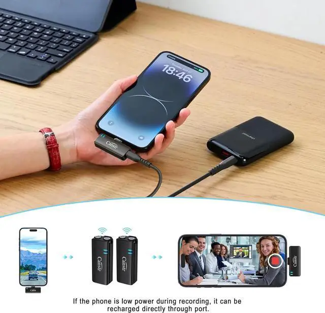 Alt view image 4 of 7 - Wireless Lavalier Microphone for iPhone 15/Android with USB C(2TX+1RX+Charging Case), Lapel Bluetooth Mic with Noise Cancellation, Mini Microphone for Vlogs, TikTok, Video Recording, Streaming