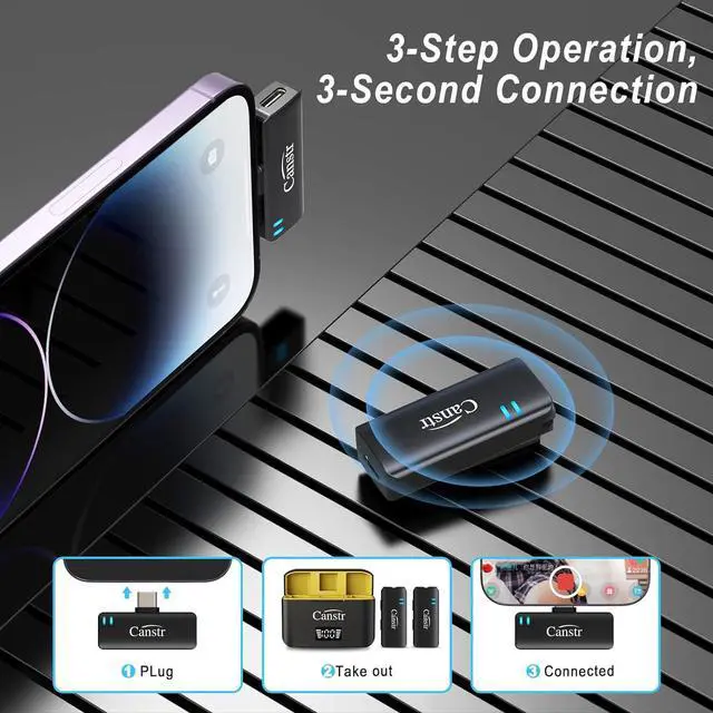 Alt view image 5 of 7 - Wireless Lavalier Microphone for iPhone 15/Android with USB C(2TX+1RX+Charging Case), Lapel Bluetooth Mic with Noise Cancellation, Mini Microphone for Vlogs, TikTok, Video Recording, Streaming