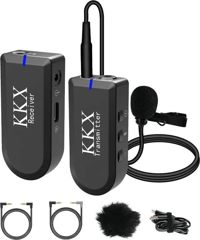 Main image of KKX 2.4G Smartphone Wireless Lavalier Microphone, Wireless Lapel Mic Omnidirectional Recording Microphone System with Real-Time Monitoring for Smartphone, DSLR Camera, Interview, Vlogging & YouTube