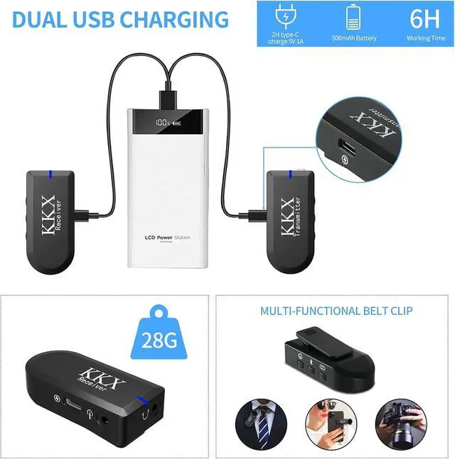 Alt view image 2 of 7 - KKX 2.4G Smartphone Wireless Lavalier Microphone, Wireless Lapel Mic Omnidirectional Recording Microphone System with Real-Time Monitoring for Smartphone, DSLR Camera, Interview, Vlogging & YouTube