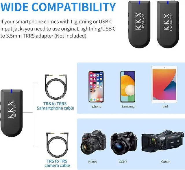 Alt view image 5 of 7 - KKX 2.4G Smartphone Wireless Lavalier Microphone, Wireless Lapel Mic Omnidirectional Recording Microphone System with Real-Time Monitoring for Smartphone, DSLR Camera, Interview, Vlogging & YouTube