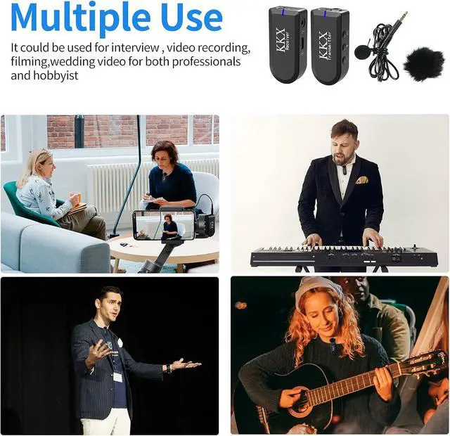 Alt view image 7 of 7 - KKX 2.4G Smartphone Wireless Lavalier Microphone, Wireless Lapel Mic Omnidirectional Recording Microphone System with Real-Time Monitoring for Smartphone, DSLR Camera, Interview, Vlogging & YouTube
