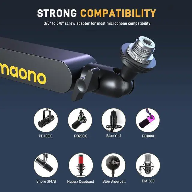 Alt view image 5 of 7 - MAONO Microphone Boom Arm, Low Profile Mic Arm with Cable Management Channels, Desk Mount Clamp, Fully Adjustable, Heavy Duty Mic Stand for Podcast Studio Streaming (BA92 Black)