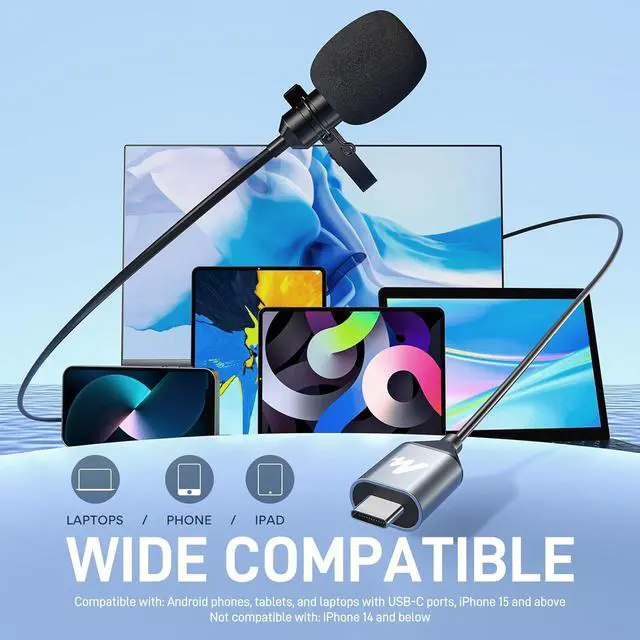 Alt view image 6 of 7 - MAONO USB C Lavalier Microphone for iPhone 15, iPad, Android, Omnidirectional Condenser Lapel Mic for Recording, Interview, Video Podcast, Vlogging, YouTube, TikTok, UL11