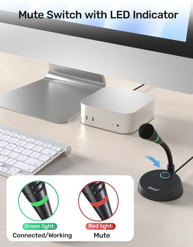 Alt view image 4 of 7 - Mic for Mac Mini m4, USB C Microphone, Plug &Play Desktop Cardioid Condenser External Small Computer Mic for Laptop, Mute Button with LED Indicator, for Windows, Recording, Dictation/Zoom Meetings