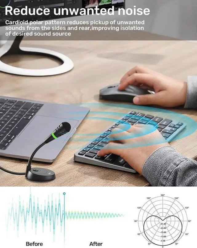 Alt view image 5 of 7 - Mic for Mac Mini m4, USB C Microphone, Plug &Play Desktop Cardioid Condenser External Small Computer Mic for Laptop, Mute Button with LED Indicator, for Windows, Recording, Dictation/Zoom Meetings