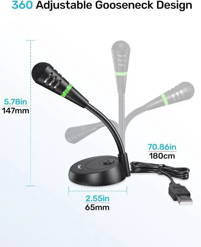 Alt view image 6 of 7 - Mic for Mac Mini m4, USB C Microphone, Plug &Play Desktop Cardioid Condenser External Small Computer Mic for Laptop, Mute Button with LED Indicator, for Windows, Recording, Dictation/Zoom Meetings