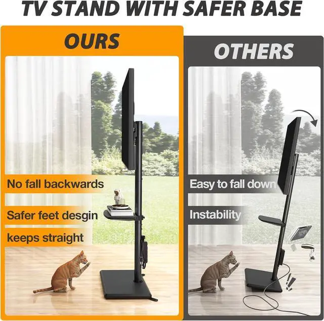 Alt view image 2 of 7 - TVON Floor TV Stand with Power Outlet, TV Mount Stand for 32-60 inch TVs up to 88 lbs, Swivel TV Stand Mount with Height Adjustment and Safety Wood Base for Office, Corner, Max VESA 400x400mm