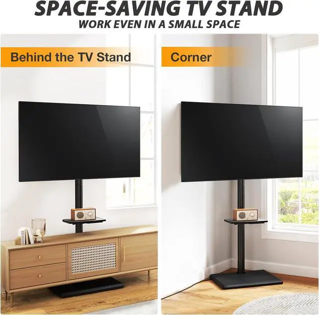 Alt view image 7 of 7 - TVON Floor TV Stand with Power Outlet, TV Mount Stand for 32-60 inch TVs up to 88 lbs, Swivel TV Stand Mount with Height Adjustment and Safety Wood Base for Office, Corner, Max VESA 400x400mm