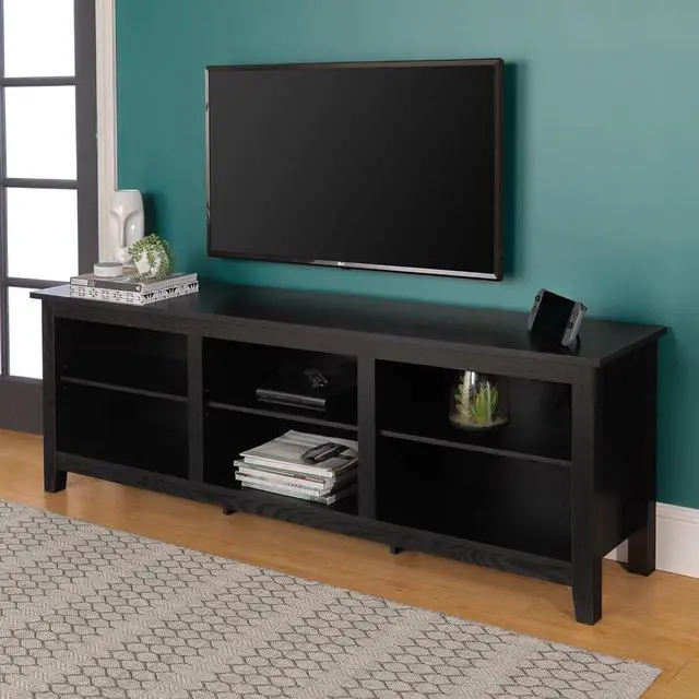 Alt view image 2 of 7 - Walker Edison Wren Classic 6 Cubby TV Stand for TVs up to 80 Inches, 70 Inch, Black