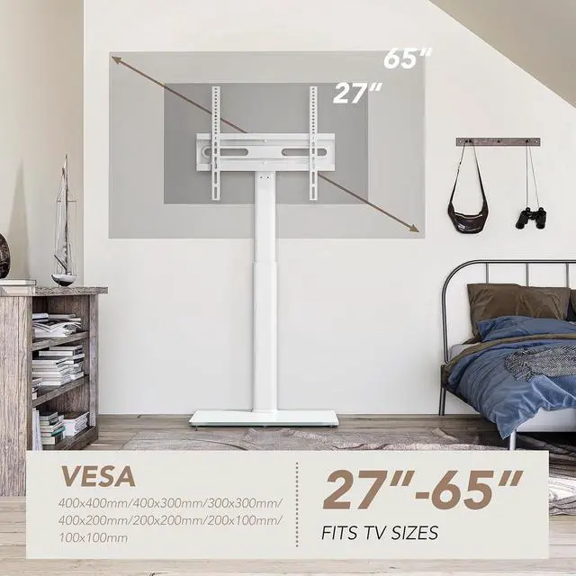 Alt view image 4 of 7 - AX WABER Universal Floor TV Stand with Mount 70 Degree Swivel 9 Level Height Adjustable and Space Saving Design for Most 27 to 65 inch LCD, LED OLED TVs, Perfect for Corner & Bedroom White AX1006TW