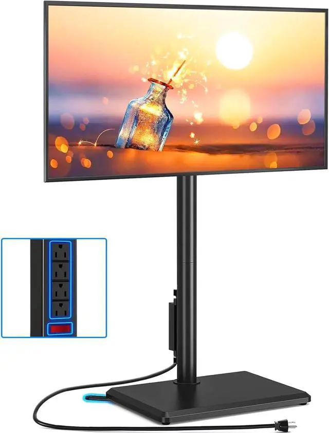 Main image of Rfiver Swivel Floor TV Stand with Power Outlet for 32-60 inch TVs, Height Adjustable Tall TV Stand with Wood Base, Hold Up to 88lbs, Saving Space Design for Bedroom, Living Room and Corner