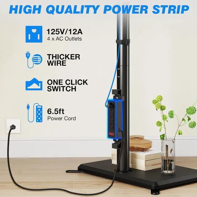 Alt view image 3 of 7 - Rfiver Swivel Floor TV Stand with Power Outlet for 32-60 inch TVs, Height Adjustable Tall TV Stand with Wood Base, Hold Up to 88lbs, Saving Space Design for Bedroom, Living Room and Corner