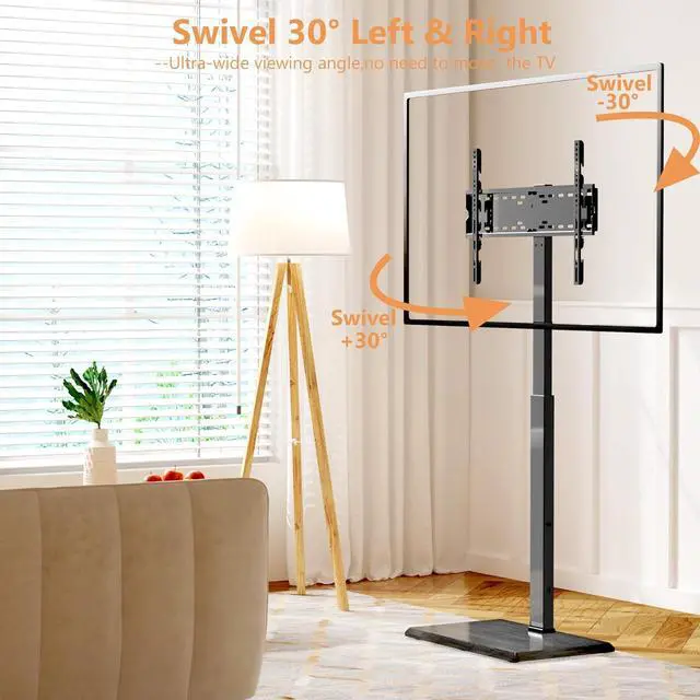 Alt view image 3 of 7 - Universal Floor TV Stand,TV Floor Mount Stand for 32-75 inch TV up to 110 lbs, Swivel and Height Adjustable Tall TV Stand for Bedroom,Office(TCP01-M-A02)