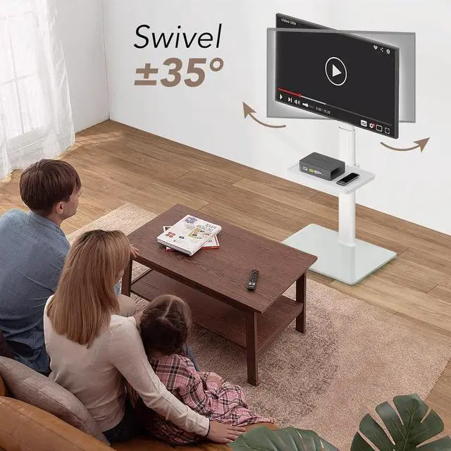 Alt view image 2 of 7 - AX WABER Universal Floor TV Stand with Mount 70 Degree Swivel 9 Level Height Adjustable and Space Saving Design for Most 27 to 65 inch LCD, LED OLED TVs White