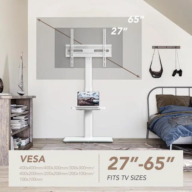 Alt view image 4 of 7 - AX WABER Universal Floor TV Stand with Mount 70 Degree Swivel 9 Level Height Adjustable and Space Saving Design for Most 27 to 65 inch LCD, LED OLED TVs White