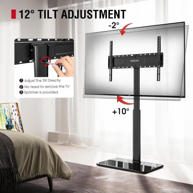 Alt view image 3 of 7 - Swivel TV Floor Stand for 43-75 Inches TVs, 10 Level Height Adjustable Corner Extra Tall TV Stand Mount for Living Room/Bedroom, Holds up to 110 lbs,MAX VESA 600x400mm,Black