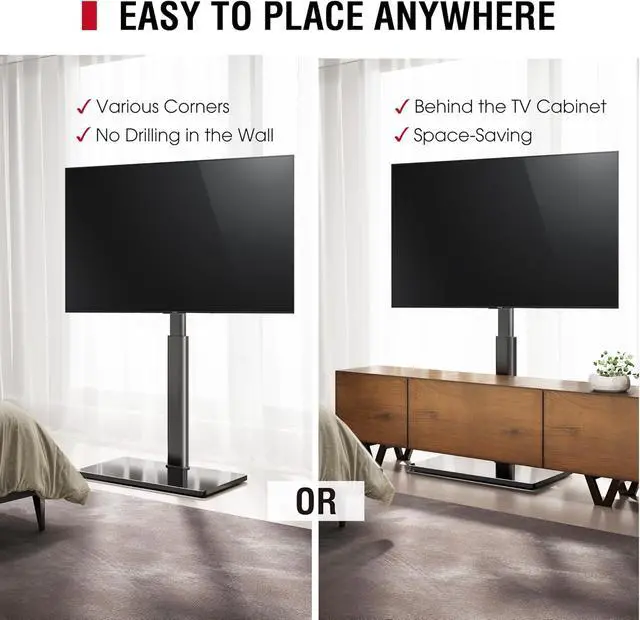 Alt view image 5 of 7 - Swivel TV Floor Stand for 43-75 Inches TVs, 10 Level Height Adjustable Corner Extra Tall TV Stand Mount for Living Room/Bedroom, Holds up to 110 lbs,MAX VESA 600x400mm,Black