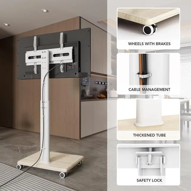 Alt view image 7 of 7 - AX WABER Mobile TV Stand for 27 to 65 Inch TVs,Portable Rolling TV Cart on Wheels, Tall Universal Floor Stands with Swivel Mount, Height Adjustable Sleeking Standing Mount Fit Corner, Bedroom, Outdoor