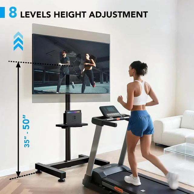 Alt view image 2 of 7 - Floor TV Stand with Mount for 13-50 inch Screens, Tilting and Height Adjustable Floor Monitor Stand Mount, Portrait to Landscape, Portable TV Stand with Shelf Holds up to 77lbs Max VESA 200x200mm