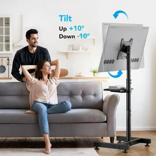 Alt view image 4 of 7 - Floor TV Stand with Mount for 13-50 inch Screens, Tilting and Height Adjustable Floor Monitor Stand Mount, Portrait to Landscape, Portable TV Stand with Shelf Holds up to 77lbs Max VESA 200x200mm