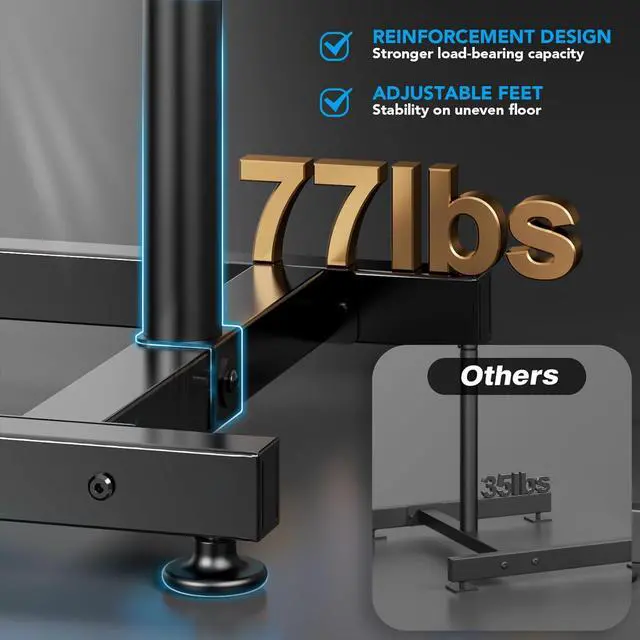Alt view image 5 of 7 - Floor TV Stand with Mount for 13-50 inch Screens, Tilting and Height Adjustable Floor Monitor Stand Mount, Portrait to Landscape, Portable TV Stand with Shelf Holds up to 77lbs Max VESA 200x200mm