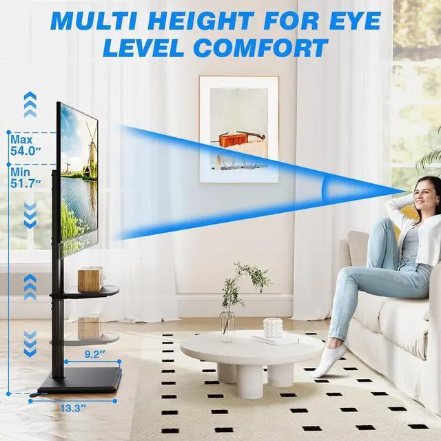 Alt view image 4 of 7 - Rfiver Swivel Floor TV Stand with Mount for 32-60 Inch TVs up to 88lbs, Height Adjustable TV Mount with Wood Base & Shelf, Space-Saving Design Tall TV Stands for Living Room, Bedroom, Corner