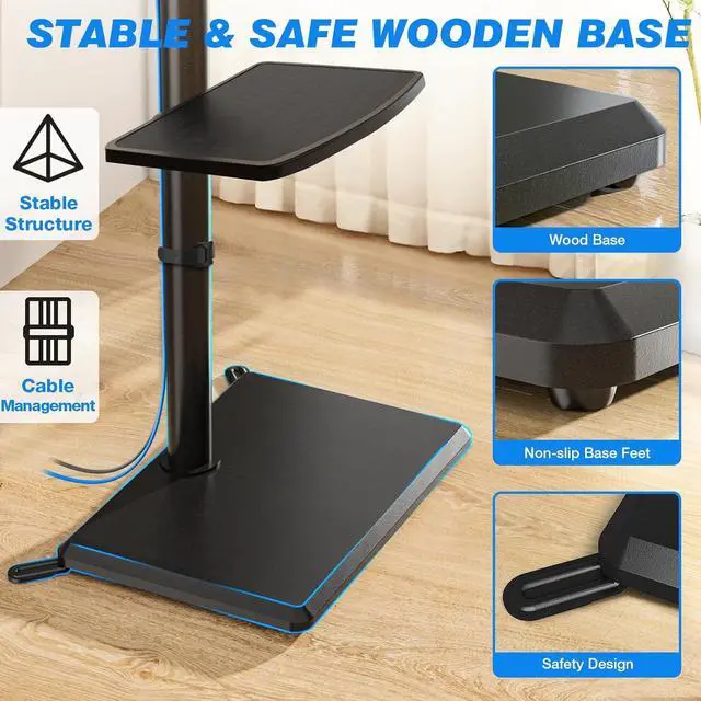 Alt view image 5 of 7 - Rfiver Swivel Floor TV Stand with Mount for 32-60 Inch TVs up to 88lbs, Height Adjustable TV Mount with Wood Base & Shelf, Space-Saving Design Tall TV Stands for Living Room, Bedroom, Corner