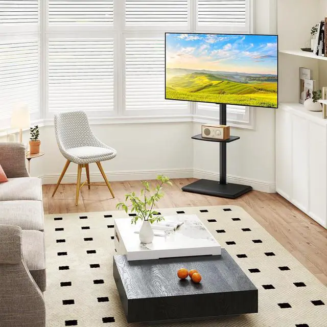 Alt view image 7 of 7 - Rfiver Swivel Floor TV Stand with Mount for 32-60 Inch TVs up to 88lbs, Height Adjustable TV Mount with Wood Base & Shelf, Space-Saving Design Tall TV Stands for Living Room, Bedroom, Corner