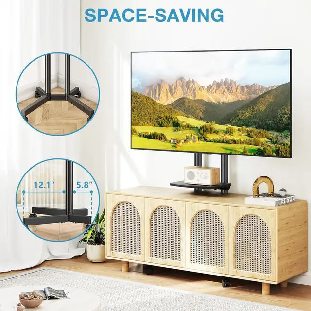 Alt view image 6 of 7 - YOMT Portable Rolling TV Stand for 32-75 inch TVs, Height Adjustable Mobile TV Cart with Locking Casters, Heavy Duty Universal TV Stand On Wheels with Removable Shelf for Living Room, Bedroom, Office